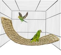 BLSMU Bird Seagrass Mat,Natural Grass Woven Net Hammock Hanging on Parrot Cage with 4 Hooks,Parakeet Climbing Rope Ladder Chew Toys for Lovebird Cockatiel Conure Budgie,Cockatoo Supplies 28.3" x 6.7"