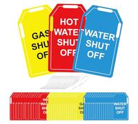 BLSUREFYX 48 PCS Shut Off Valve Tags 5 x 3 Inch Red Hot Water Shut Off Yellow Gas Shut Off Blue Water Shut Off Tags Plastic Plumbing Identification Tag for Home Business Basement Use