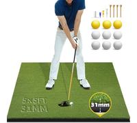 Bltend Elite Golf Hitting Mat: 5x5ft 31mm Golf Mat Practice Outdoor Indoor | Premium Dense Artificial Turf, Heavy Duty Thickened EVA Backing, Balls & Tees, Driving Chipping Backyard Simulators Practice