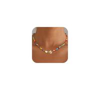 BLThing Colorful Initial Beads Necklaces for Women - Delicate 14K Gold Plated Heart Choker Necklace - Personalized Jewelry for Teen Girls Birthday Gifts, Brass, No Gemstone
