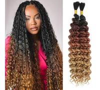 BLTYXT Deep Wave Bulk Hair 18 Inch 6 Bundles Synthetic Braiding Hair Curly Crochet Hair Boho Braids Natural Color for Hair Extensions (T1B-30-27, 18 Inch（6 Bundles）)