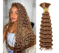 BLTYXT Deep Wave Bulk Hair 18 Inch 6 Bundles Synthetic Braiding Hair Curly Crochet Hair Boho Braids Natural Color for Hair Extensions (30, 18 Inch（6 Bundles）)