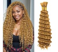 BLTYXT Deep Wave Bulk Hair 18 Inch 6 Bundles Synthetic Braiding Hair Curly Crochet Hair Boho Braids Natural Color for Hair Extensions (27, 18 Inch（6 Bundles）)