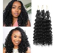 BLTYXT Gogo Curl Crochet Hair 8 Inch 3 Packs Black Ocean Wave Pre Looped Deep Twist Goddess Box Braids Short Curly Water Wave Synthetic Braiding Hair for Women Girl Kids (8 inch, 1B)