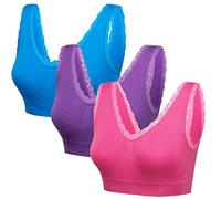 Blu Apparel 3 Pack Comfort Lace Trim Seamless Bra (S, Purple/Ruby/Blue)