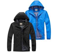 Blu Apparel Mens Waterproof Rain Jacket Premium Branded Walking Hiking Everyday wear Jacket Windproof (UK, Alpha, XXL, Regular, Regular, 2 Pack Black & Cobalt)