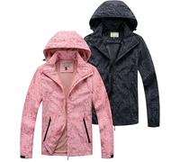 Blu Apparel Womens Waterproof Jackets Lightweight Ladies Rain Jacket for Women Outdoor Hiking Printed Breathable (UK, Numeric, 14, Regular, Regular, Black & Pink 2 Pack)
