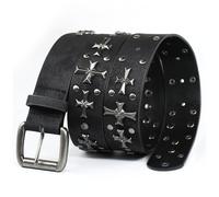 blu&ben Studded Belt for Women Y2K Metal Punk Rock Style Rivet Belts with Cross Rivet for Jeans Pants, Black, S:fits waist 28"-32"