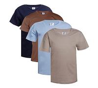 Blu Cherry 4 Pack Boys Girls Unisex Plain Cotton Blank UK Size Basic T-Shirt Top Assorted Multi Pack- Casual Relaxed (Navy/Cocoa Brown/Deep Sky/Light Grey, 7-8 Years)