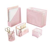 Blu Monaco 5-Piece Pink Buro Supplies Desk Organiser Set - with Desk Top Hanging File Organiser - Pink Desk Accessories for Women in the Office