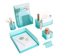Blu Monaco Aqua - Teal 6 Piece Cute Desk Organizer Set - Desk Organizers and Accessories for Women - Cute Office Desk Accessories - Desktop Organization