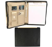 BLU MONACO Black Vegan Leather Portfolio Binder for Women - Professional Padfolio Work Organizer with Gold Trim, Zippered Business Case for Documents