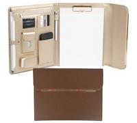 BLU Monaco | Brown Vegan Leather Binder for Women | Magnetic Closure Business Leather Portfolio Organizer with Gold Trim | Professional Padfolio for Meetings Interviews Documents