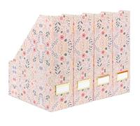 BLU MONACO | Cardboard Magazine File Holder Set of 4 | Standing File Holder with Floral Boho Design | Foldable Cardboard Bins for Shelves Desk Office Storage