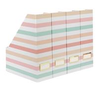 BLU MONACO | Cardboard Magazine File Holder Set of 4 | Vertical Magazine File Holder with Gold Label Slots | Standing File Holder and Cardboard Bins for Shelves Desk Classroom