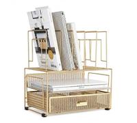 Blu Monaco Gold Desk Organizer with File Sorters and Drawer