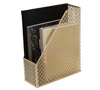 BLU MONACO | Gold Metal Magazine File Holder | Decorative Vertical File Organizer & Book Holder for Desk, Shelves & Office | Stylish Paper Organizer & Workspace Storage