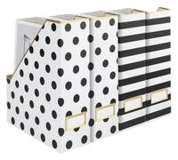 BLU MONACO Set of 4 Stylish Magazine File Boxes - 2 Black and White Stripes and 2 Polka Dots - Office Organization and Storage, Paper Organizer for Desk - Workspace and Classroom Organization