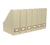 BLU MONACO Set of 6 Foldable Magazine File Holders in Beige Linen - Sturdy Cardboard Vertical Organizers with Label Holders - Stylish Storage Solution for Magazines, Files, and Office Supplies