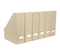 BLU MONACO | Set of 6 Foldable Taupe Magazine File Holders with Label Holders | Vertical File Organizer & File Storage Boxes for Desk, Shelves & Home Office