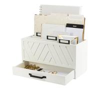 BLU MONACO White Desktop Mail Organizer - Three-Tiered with Gold Label Holders and Drawer - Stylish Mail Holder and Countertop Document Storage for Home or Office