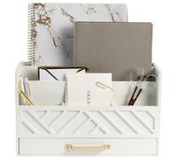 BLU MONACO White Wooden Mail Organizer with Drawer and Gold Handle - Desk Accessories for Office Organization and Storage - Home, Office, and Classroom Supplies