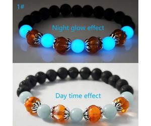 (Blu-ray) Halloween pop glow-in-the-dark pumpkin glass bracelet volcanic stone beads simple and versatile luminous hand ornament