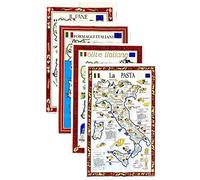 BLU RITMO Kitchen Towel Set, Cotton Kitchen Towels Made in Italy, Multi-purpose Coloured Cloths, Large Cloths, 55 x 85 cm (Foods - 4 Pieces)