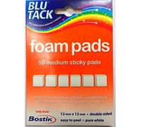 BLU TACK Foam Pads 50 medium sticky pads 12mmx12mm double sided pure white