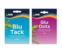 Blu Tack Original Reusable Adhesive Putty 60g + Glu Dots Extra Strong Clear Sticky Double Sided Dots 64, Non-Toxic Multipurpose Mounting Tack for Home Office School