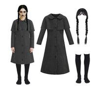 bluaqua Wednesday Costume Wednesday Dress Girls Wendsday Costume Children with Wig (Wednesday Part 2, 150)