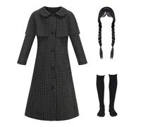 bluaqua Wednesday Costume Wednesday Dress Girls Wendsday Costume Children with Wig (Wednesday Part 2, 120)