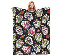 BLUBLU Day of The Dead Sugar Skull Flannel Fleece Bed Blanket Throw Blanket Lightweight Cozy Plush Blanket for Bedroom Living Rooms Sofa Couch 50"x40"