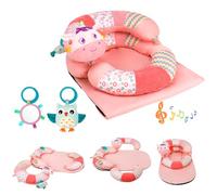 Blublu Park 3-in-1 Tummy Time Mat and Seated Support Pillow for Infant, Sit Me Up Floor Seat with Detachable Support Pillow to Prevent Reflux, Portable Playmat for Newborn Boys and Girls (Pink)