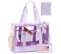 Bluboon Clear Pool Tote Bag Women Beach Bags with Laundry Bag Phone Pouch Cute Bow Tote Fit 40oz Tumbler for Cruise Vacation, Purple, One Size, Casual