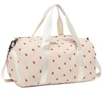 BLUBOON Duffle Bag Girls Kids Cute Gym Bag with Shoes Compartment & Wet Separation Waterproof Sports Overnight Travel Bag (A Strawberry Beige Corduroy)