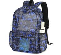 Bluboon Mesh Backpack for Girls Kids Semi-Transparent School Bookbag See Through Beach Bag Daypack, Doodle Blue