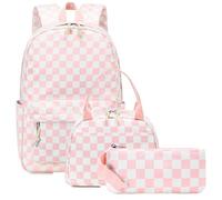 Bluboon School Backpack Set Girls Womens Laptop Bookbag Casual Daypack Fits 15 inch Laptop with Lunch Tote Bag and Pencil Bag, Pink White Checkered, L, School