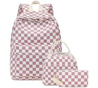 Bluboon School Backpack Set Girls Womens Laptop Bookbag Casual Daypack Fits 15 inch Laptop with Lunch Tote Bag and Pencil Bag, Grapes Purple White Checkered, 15.6-Inch, Daypack Backpacks