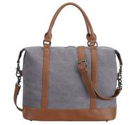BLUBOON Women Ladies Canvas Weekender Bag Overnight Carry-on Tote Duffel in Trolley Handle, Grey, OneSize, Classic
