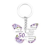 Bluckincle 50th Birthday Gifts for Women,50th Birthday Gifts for Her,Butterfly Acrylic Keyring 1975,50 Th Gifts for Women Friend Sister,Happy 50 Th Birth Day Keepsake Decorations