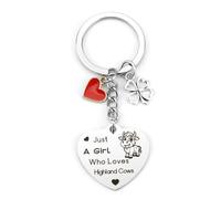 Bluckincle Highland Cow Keychain: Fun & for Women & Girls, Brown Color, Stainless Steel, Animal Theme, Novelty Style, Lobster Clasp Closure, Unisex, 1 Piece, Heart Shape, 1x1x1 Inches
