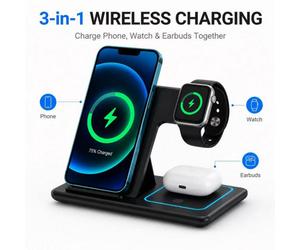 Blucore 3-In-1 Wireless Charging Station For Phone, Smartwatch & Earbuds