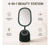 BluCore 4-in-1 LED Makeup Mirror with Bluetooth Speaker& wireless charger in Dark Green