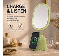 BluCore 4-in-1 LED Makeup Mirror with Bluetooth Speaker& wireless charger in Green