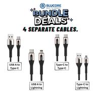 BluCore 4 Pack Braided Charging Cable Set USB-A, USB-C & Lightning 1M Sync in Black BluCore Black