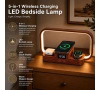Blucore 5-In-1 Wireless Charging Led Bedside Lamp With Digital Clock