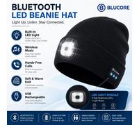 Blucore Black Bluetooth Led Beanie Hat With Rechargeable Removable Light