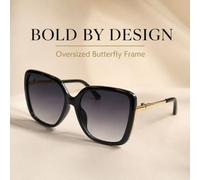 Blucore Black Oversized Butterfly Sunglasses With Gradient Lenses