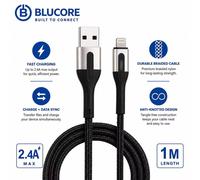 BluCore Braided USB-A to Lightning Cable 1M - Charging & Data Sync Cord in Black BluCore Black